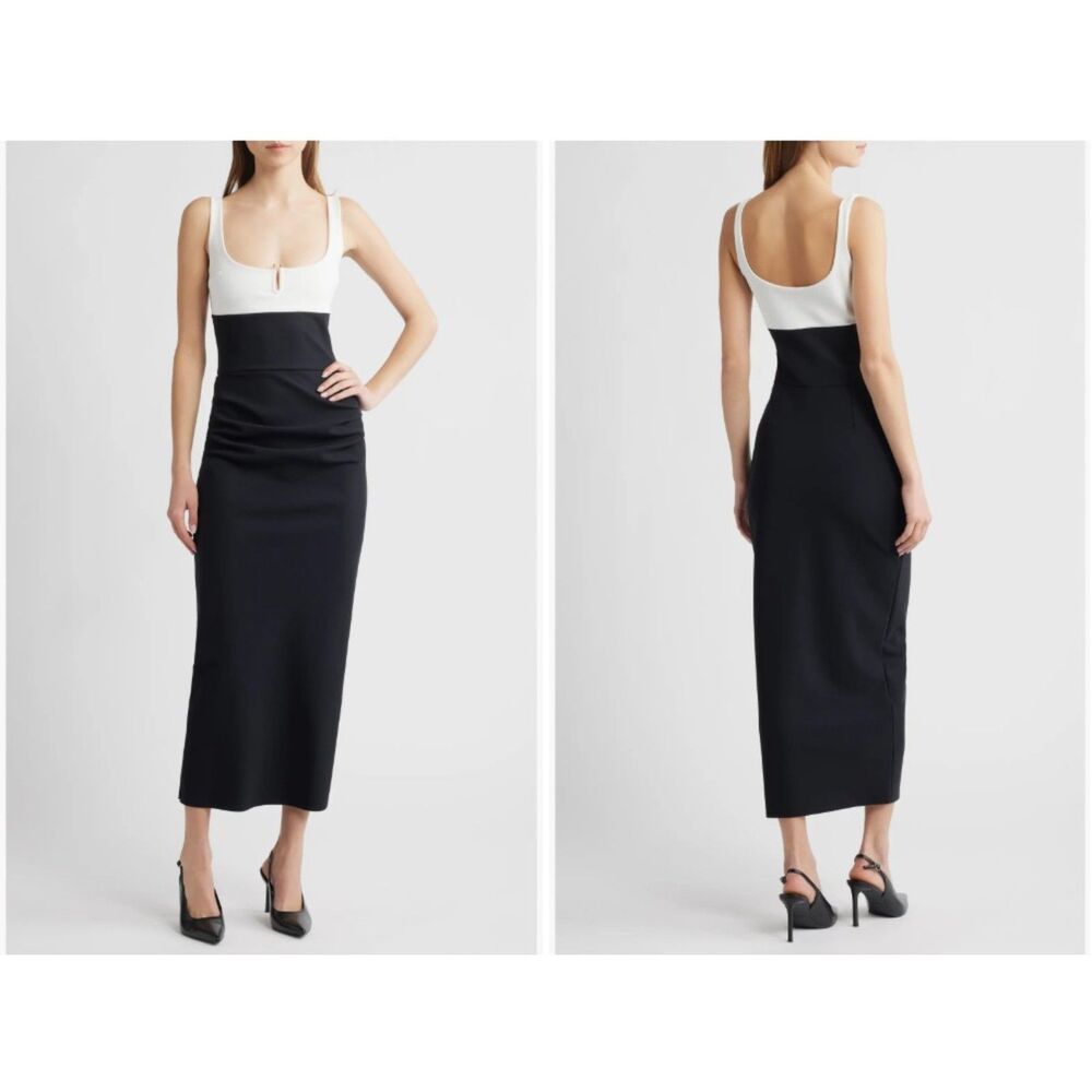 Chiara Boni La Petite Robe Black White Shohey Bic Colorblock Midi Dress Size 46